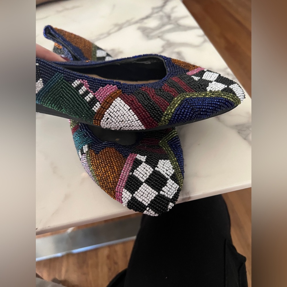 Beverly Feldman beaded flats. Size 10
